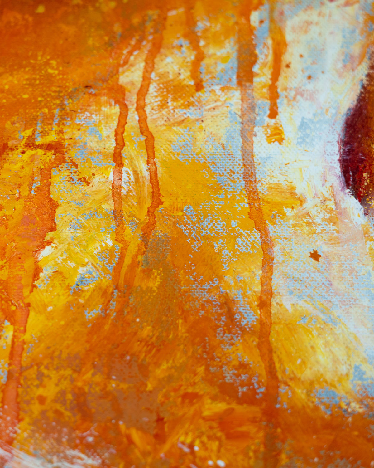 detail of original oil painting and mixed media by cassidy austin studios. orange pop-art textured nude woman in power stance. Titled: I Am Ascendant