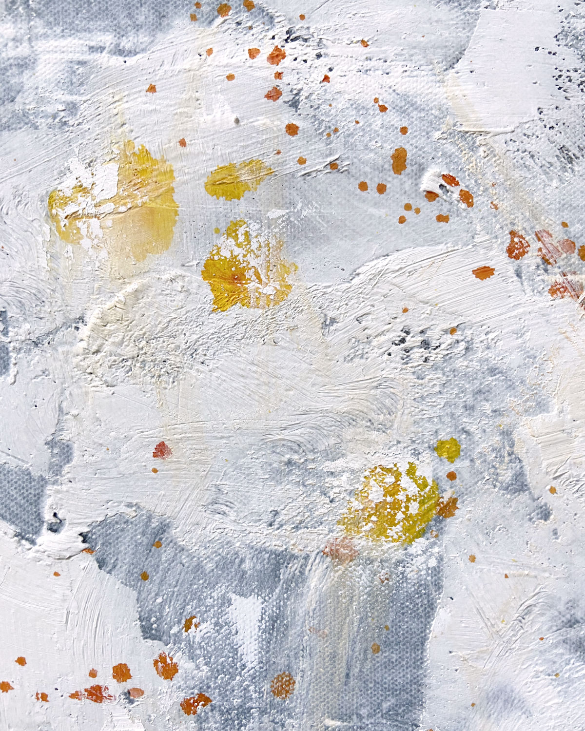 detail of original oil painting and mixed media by cassidy austin studios. orange pop-art textured womans portrait profile in power stance. Titled: I Am Limitless