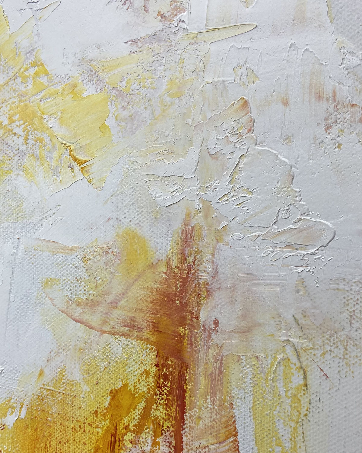 detail of original oil painting and mixed media by cassidy austin studios. orange pop-art textured contemporary womans portrait with middle finger. Titled: I Am The Revolution