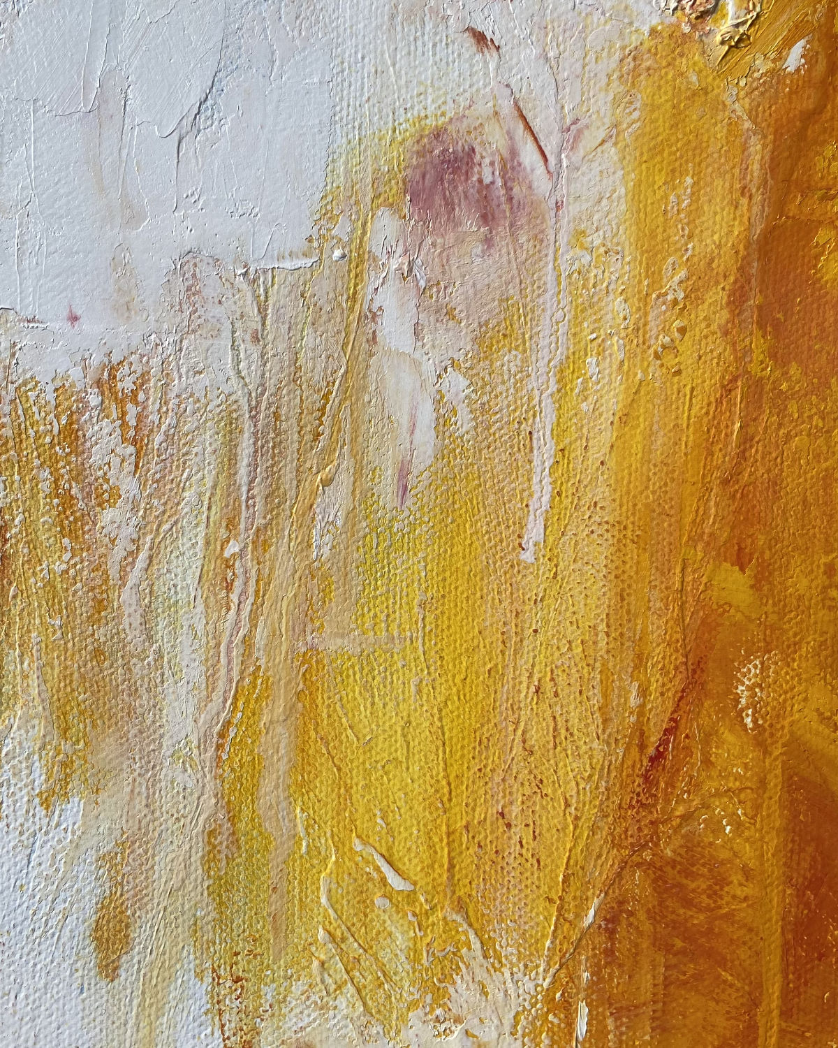 detail of original oil painting and mixed media by cassidy austin studios. orange pop-art textured contemporary womans portrait with middle finger. Titled: I Am The Revolution