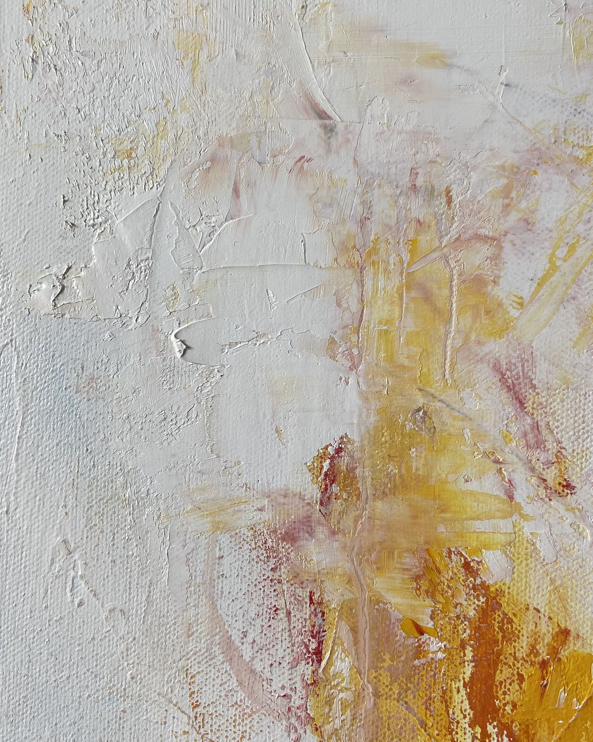 detail of original oil painting and mixed media by cassidy austin studios. orange pop-art textured contemporary womans portrait with middle finger. Titled: I Am The Revolution